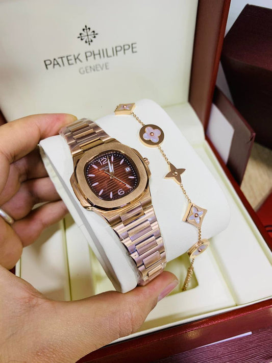 Montre Patek Philippe Rose Gold Fond Marron Pour Femme